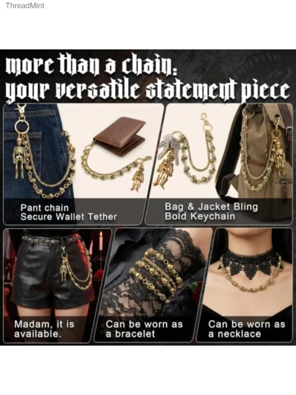Heavy Metal Skull Wallet Chain Men Gothic Punk Biker Pant Jean Chain 24in